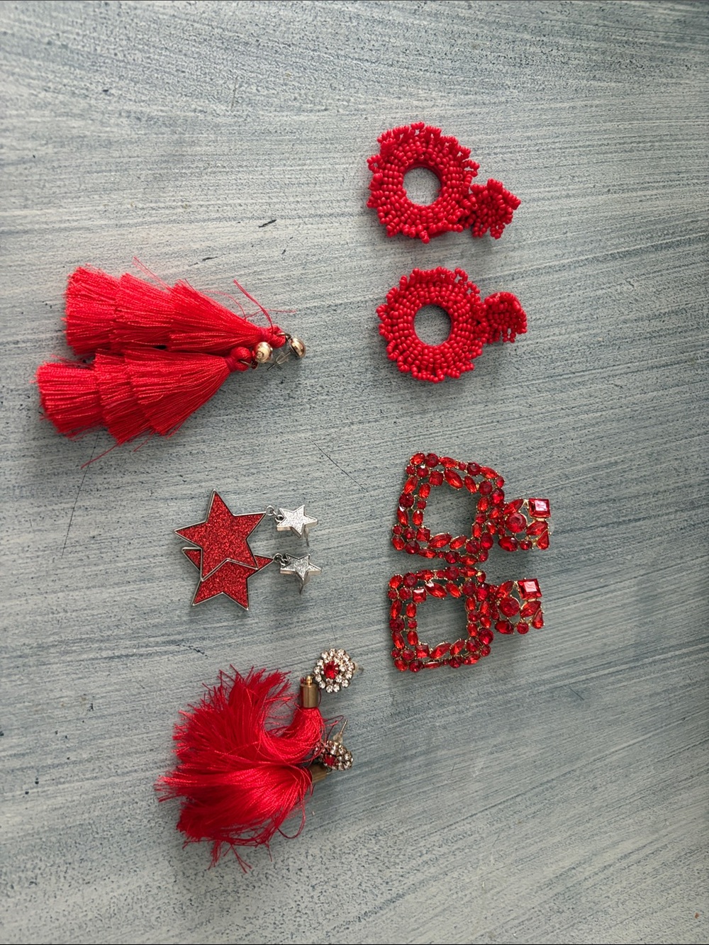 Red Tassel & Beaded Earrings Set - perfect for gameday